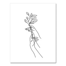 Load image into Gallery viewer, Wall Art Line Drawing Girl Print Minimalist Simple Fashion Poster Women Flower Leaf Body Sketch  Black White Canvas Painting
