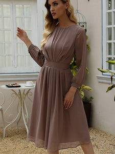 2022 Summer New Fashion Elegant Women's Dress Solid Color Pleated Thin Medium Length  Office Lady A-LINE Dresses for Women