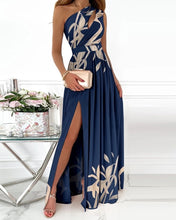 Load image into Gallery viewer, Summer Elegant One Shoulder Floral Print High Slit Cutout Maxi Party Dress Asymmetric Women Long Wedding Evening Sexy Robes Midi