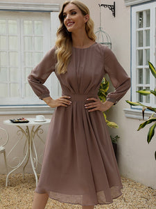 2022 Summer New Fashion Elegant Women's Dress Solid Color Pleated Thin Medium Length  Office Lady A-LINE Dresses for Women