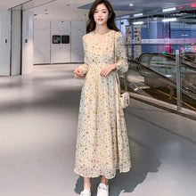 Load image into Gallery viewer, Korean Beach Style Retro Long Women Party Print Chiffon Chic Flower Vintage Dress Ankle-Length High Dress Slim Dresses Clothing