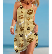 Load image into Gallery viewer, Hot animal footprints Printed Dress wide side suspender low round neck A-line skirt slim  women&#39;s clothing fashion beach skirt