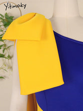 Load image into Gallery viewer, Women Dresses Bodycon Party Sexy One Shoulder Bowtie Blue Yellow Patchwork Irregular Sheath Event Lady African Autumn Night Out