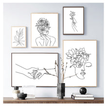 Load image into Gallery viewer, Black White Canvas Painting Wall Art Line Drawing Girl Home Decor Minimalist Simple Fashion Poster Women Flower Leaf Body Sketch