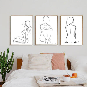 Line Girl Bathroom Wall Decor Canvas Painting Nordic Canvas Art Poster Get Naked Women Picture Fashion Prints Home Decor