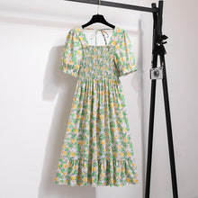 Load image into Gallery viewer, Summer Pleated Women Chiffon Dresses Casual Beach Holiday Short Sleeve Square Collar Woman Midi Dress Bohemian Mujer Vestidos