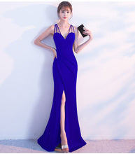 Load image into Gallery viewer, Black Long Sexy Slit Mermaid Dress Ladies V Neck Spaghetti Strap Backless Prom Evening Dress Summer Bodycon Cocktail Party Dress