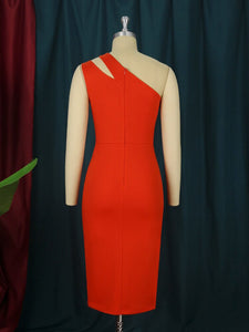 One Shoulder Dresses Plus Size Orange Red Sexy Bodycon Hollow Out Evening Cocktail Party Gowns 4XL Summer Outfits 2022 Wholesale