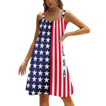 Load image into Gallery viewer, American Flag Patriotic Dress Stars and Stripes Sleeveless Pretty Dresses Women Korean Fashion A Line Sundress Birthday Gift