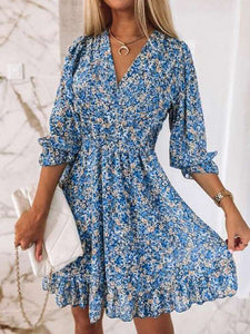 Vintage Women V-neck 5-Sleeve Bohemian Dress 2022 Spring And Summer Casual Printing Party Miniskirt Women fashion Beach Dress