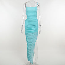 Load image into Gallery viewer, Mesh Maxi Dress Sexy Hollow Spaghetti Straps Bodycon Party Dresses for Women 2022 Summer Blue High Split Evening Club Outfits
