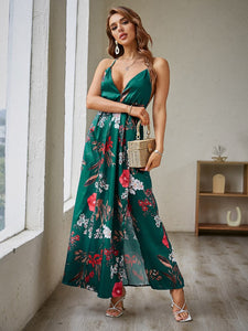 Summer New Suspender Style Fashion Elegant Sexy Long Skirt Women's Dress Commuting Fashion Pastoral Print Temperament Dress