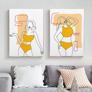 Modern Fashion Woman Line Drawing Canvas Paintings Abstract Scandinavian Posters Prints Wall Art for Living Room Decor Cuadros