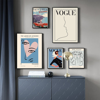 Fashion Girl Canvas Poster Abstract Woman Feature Line Artwork Painting Wall Pictures for Living Room Wall Art Decor (8)