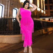 Load image into Gallery viewer, Plus Size Dresses Elegant Chic Tassel Summer Sleevleess Evening Party Dress for Women Fashion One Shoulder Boacyon African Dress