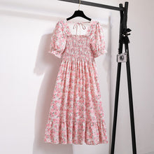 Load image into Gallery viewer, Summer Pleated Women Chiffon Dresses Casual Beach Holiday Short Sleeve Square Collar Woman Midi Dress Bohemian Mujer Vestidos