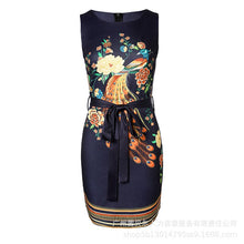 Load image into Gallery viewer, Summer Sexy Slim Print Sleeveless Dress Women&#39;s Dress Women&#39;s Fashion Round Neck Lace-up High Waist Dress