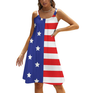 American Flag Patriotic Dress Stars and Stripes Sleeveless Pretty Dresses Women Korean Fashion A Line Sundress Birthday Gift