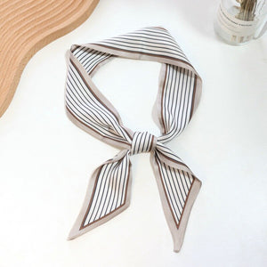 New Geometric Line Print Summer Fashion Skinny Small Bag Twill Silk Scarf Ribbon Head Hair Handle Tie Scarf For Women