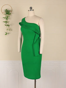 Green Dresses One Shoulder Plus Size 3XL Women Knee Length Ruffles Birthday Evening Party Summer Curvy Dress Cocktail Outfits