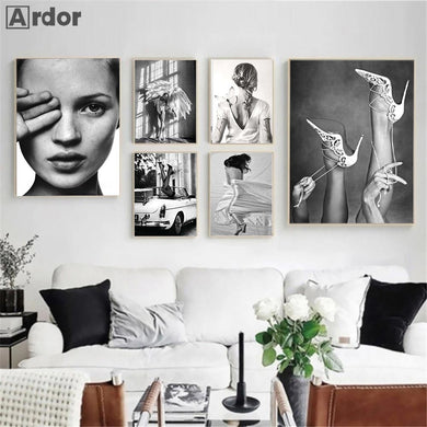 Black and White Abstract Dance Figure Line Drawing Poster Sexy Women Art Print Fashion Girls Wall Art Canvas Painting Home Decor