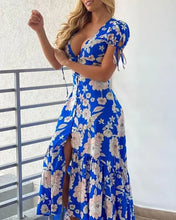 Load image into Gallery viewer, Floral Print Plunge Tied Detail Slit Maxi Dress women summer 2022 new fashion