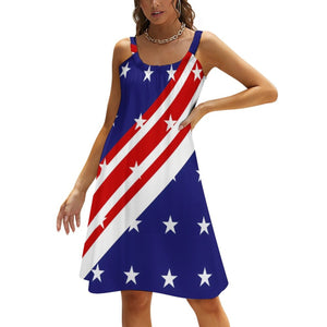 American Flag Patriotic Dress Stars and Stripes Sleeveless Pretty Dresses Women Korean Fashion A Line Sundress Birthday Gift
