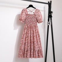 Load image into Gallery viewer, Summer Pleated Women Chiffon Dresses Casual Beach Holiday Short Sleeve Square Collar Woman Midi Dress Bohemian Mujer Vestidos