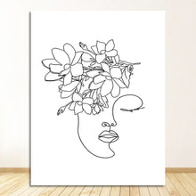 Load image into Gallery viewer, Black White Canvas Painting Wall Art Line Drawing Girl Home Decor Minimalist Simple Fashion Poster Women Flower Leaf Body Sketch