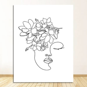 Black White Canvas Painting Wall Art Line Drawing Girl Home Decor Minimalist Simple Fashion Poster Women Flower Leaf Body Sketch
