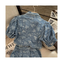 Load image into Gallery viewer, 2022 Women Denim Dress Sexy Waist Hollow Out Female Dresses Summer Party Chic Polo Neck Heart Decorate Puff Sleeve Dress Ladies