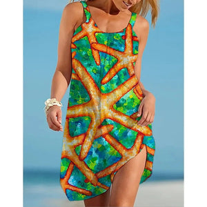 New Fashion Brand Starfish 3D Print Beach Dress Women O-Neck Sundress Sleeveless Dresses Bikini Summer Beachwear Holiday Dress