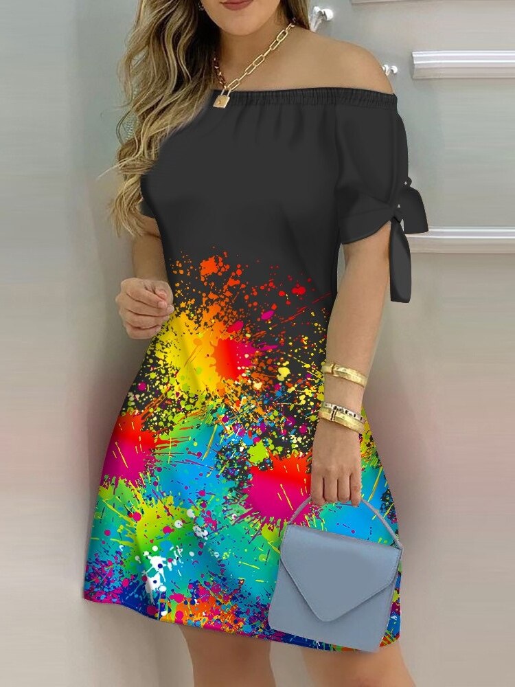 2022 New Summer Fashion Sexy Print Dress Women's Waist Mini Skirt Temperament Commuter Office Women's Dress Dresses for Women