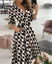 Load image into Gallery viewer, GODDESS spring and summer fashion new women&#39;s V-neck wave print long-sleeved loose and comfortable bright shirt dress
