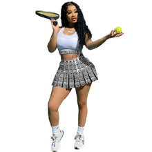 Load image into Gallery viewer, Spring Summer Two Piece Set Women Fashion Round Neck Long-sleeved Tshirt Labyrinth Print Short Skirt Suit Casual Two Piece Set W