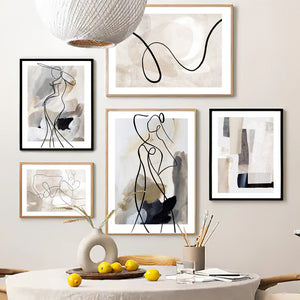 Fashion Abstract Lines Curve Woman Wall Art Canvas Painting Geometry Nordic Posters And Print Wall Pictures Living Room Decor 1