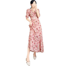 Load image into Gallery viewer, France Vintage Print Korean Summer Bohemian Chiffon Dress Unif Women Flower Casual Party Sexy Dress Boho Chic Long Dresses