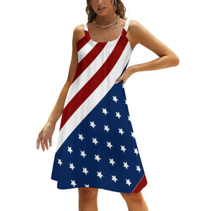 American Flag Patriotic Dress Stars and Stripes Sleeveless Pretty Dresses Women Korean Fashion A Line Sundress Birthday Gift