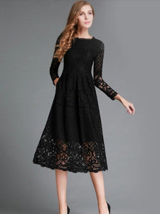 New Spring /summer Round Neck Lace Long Sleeve Dress Women's Fashion Temperament Slim Dress Party Princess Dress Dresses Women