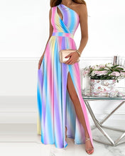 Load image into Gallery viewer, Summer Elegant One Shoulder Floral Print High Slit Cutout Maxi Party Dress Asymmetric Women Long Wedding Evening Sexy Robes Midi