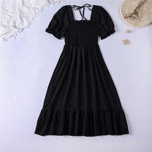 Load image into Gallery viewer, Summer Pleated Women Chiffon Dresses Casual Beach Holiday Short Sleeve Square Collar Woman Midi Dress Bohemian Mujer Vestidos