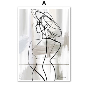 Fashion Abstract Lines Curve Woman Wall Art Canvas Painting Geometry Nordic Posters And Print Wall Pictures Living Room Decor