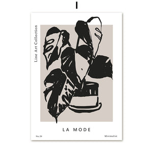 Abstract Woman Lines Minimalism Monstera Fashion Wall Art Canvas Painting Nordic Posters Prints Pictures For Living Room Decor
