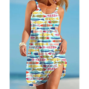 Sea Octopus Print Beach Dress Midi Women Fashion Sexy Dress Bohemian Strap Sleeveles Party Dresses Hem Evening Beach Sundress 1