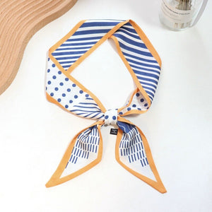 New Geometric Line Print Summer Fashion Skinny Small Bag Twill Silk Scarf Ribbon Head Hair Handle Tie Scarf For Women