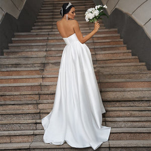 Princess  Vestido De Novia Satin Sweetheart Wedding Dress For Women Elegant With Deteable Train Bridal Gowns White Robe De Marie