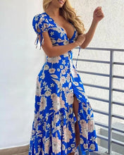 Load image into Gallery viewer, Floral Print Plunge Tied Detail Slit Maxi Dress women summer 2022 new fashion