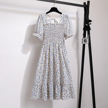 Load image into Gallery viewer, Summer Pleated Women Chiffon Dresses Casual Beach Holiday Short Sleeve Square Collar Woman Midi Dress Bohemian Mujer Vestidos