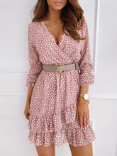 Load image into Gallery viewer, Spring  Summer New Wave Dot Print Pink Sweet Commuting Sexy V-neck Long Sleeve Ruffle Dress Short Skirt Office Lady Woman Dress