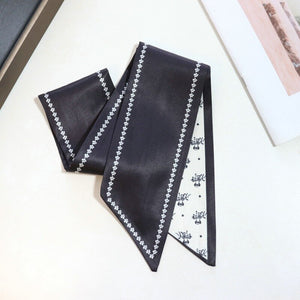 New Geometric Line Print Summer Fashion Skinny Small Bag Twill Silk Scarf Ribbon Head Hair Handle Tie Scarf For Women